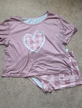 Girls Pink Heart-Print Short Sleep Set